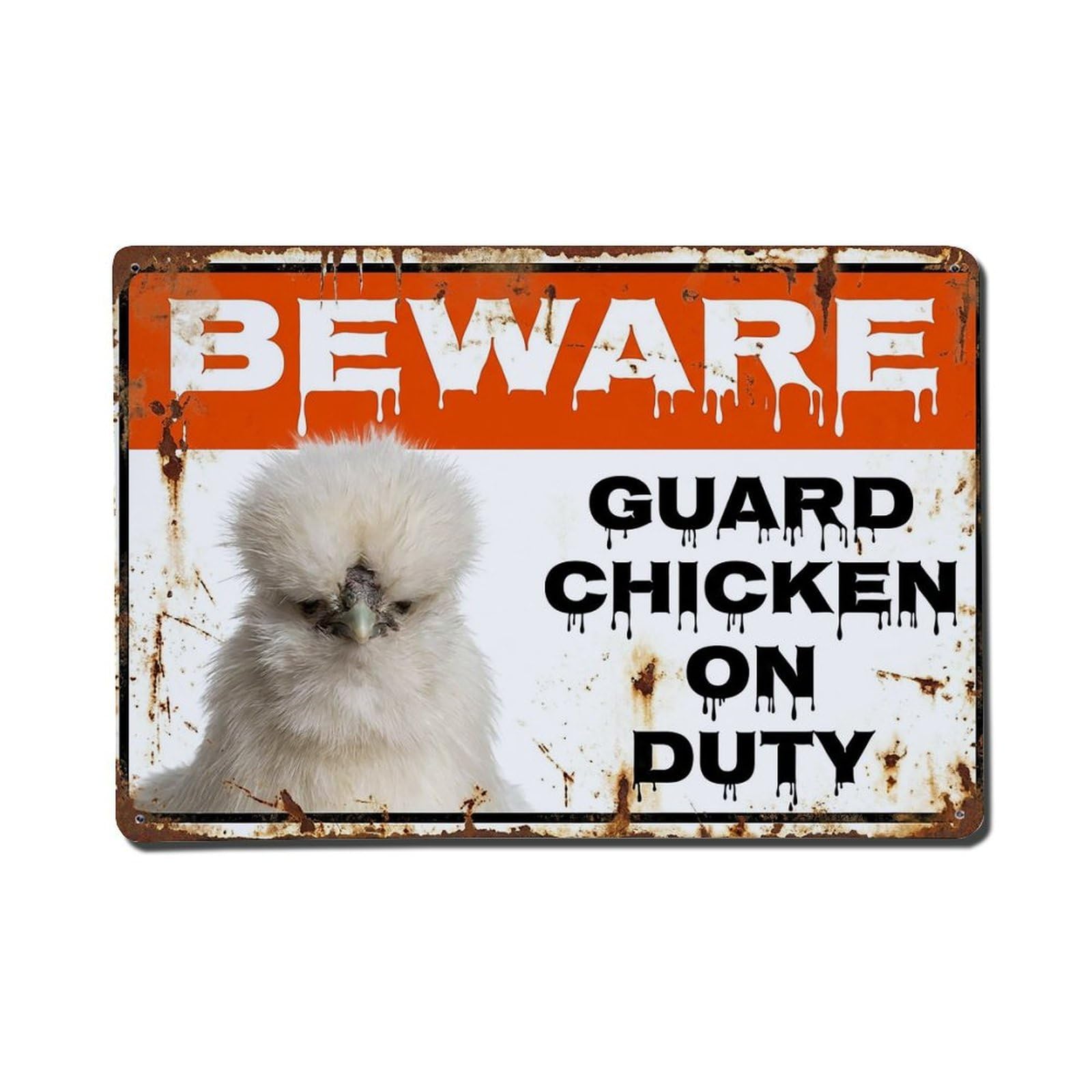 Vintage Funny Chicken Guard Beware of Bird Passage Metal Tin Sign Plaque Wall Decor for Cafe, Club Bar, Office, Garden Metal Poster 8x12Inch