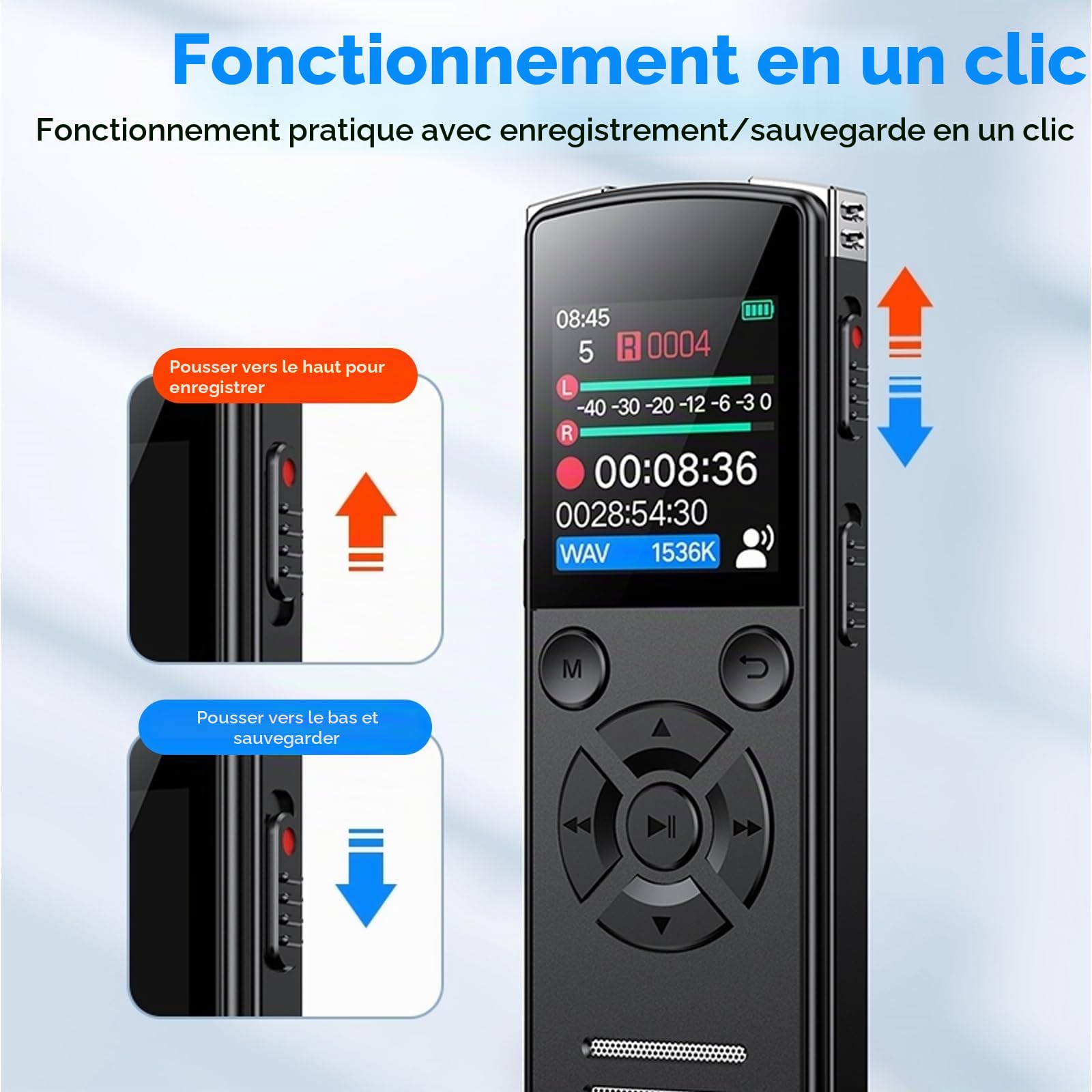 Dictaphone numérique 64 Go - Enregistreur vocal avec lecture - Enregistreur vocal portable USB-C - Mini enregistreur vocal numérique - Pour travail, étude, réunion, interviews