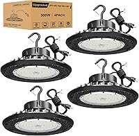 Vista 1 de Paquete de 4 luces LED UFO de alta bahía de 300 W, luces altas de 45,000 lm (equivalente a 1250 W MH/HPS) con atenuador, cable de 6' con enchufe