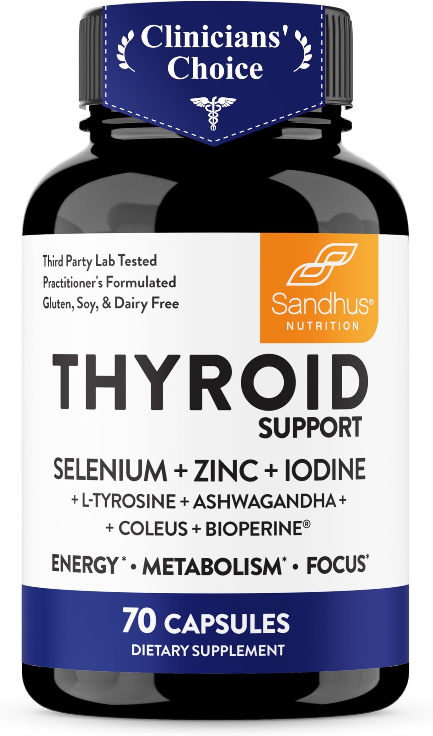 Sandhu's Thyroid Support Complex with Selenium, Zinc, Iodine, L Tyrosine, Ashwagandha | Pure Health Supplement for Women & Men |70 Count, 35 Days Supply