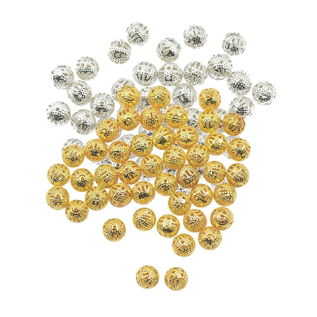 SNAPPSY 200 Pieces Silver Gold Alloy Filigree Hollow Spacer Beads Loose Charms 8mm-image-42