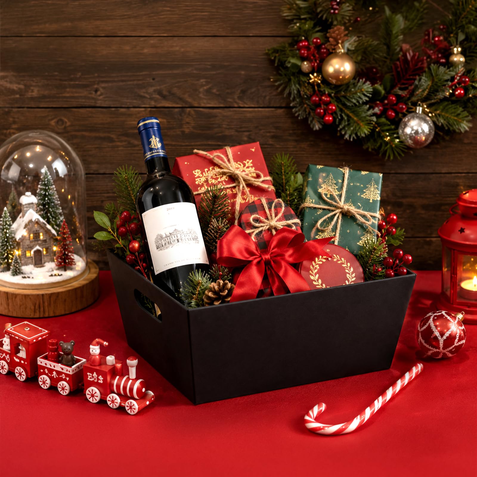 DEAYOU 5 Pack Geschenkkorb leer, 12 "x 10" Kraft-Korb mit Griff, 6 LB Karton Geschenkkorb Markt Tray, große schwarze Papierkorb Halter Container für Wein Geschenk, DIY, Lebensmittel, Snacks, Kunsthand