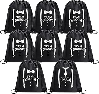 BachepartyGifts 8 Pack Groomsmen Gift Bags for Wedding Party Groomsmen Proposal Bags with Drawstring for Anniversary Bachelor Party Favors Supplies(Team groom)