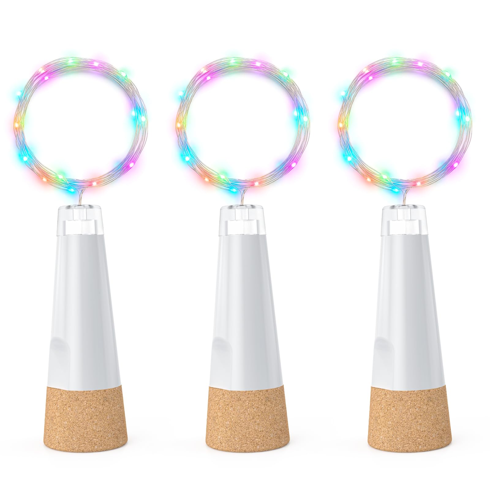 leegoal Bottle Lights, USB Rechargeable Wine Bottle Light with Cork 2024 Upgraded 2m 20 LED Jar Fairy Lights for Xmas Decorations(Multi-Colour, 3 Pack)