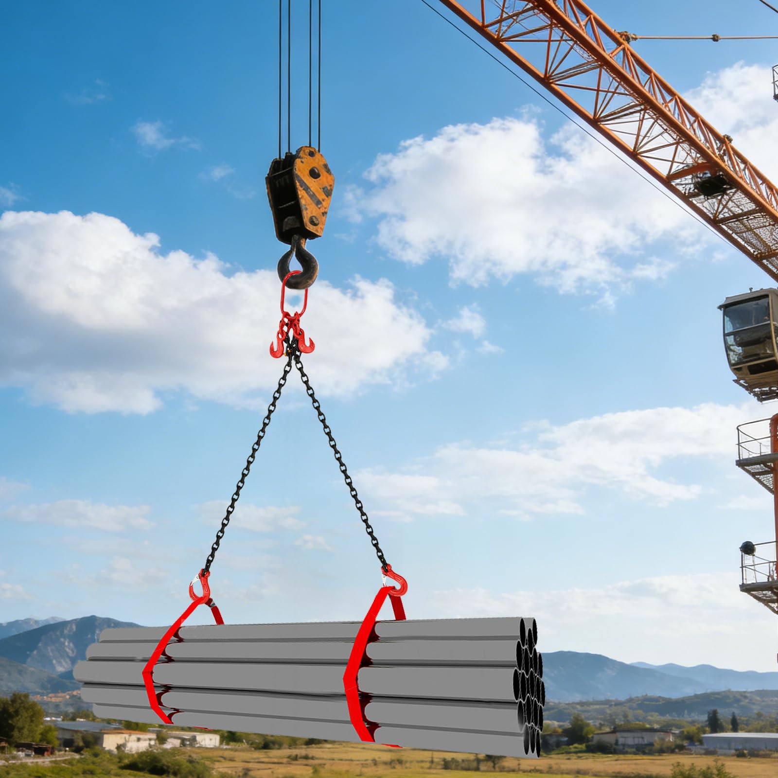 Catena 2T, catena di sollevamento 2 fili in acciaio legato forgiato con ganci | Sollevamento Motore Auto, Paloniere Sicurezza per Officina Cantiere Magazzino