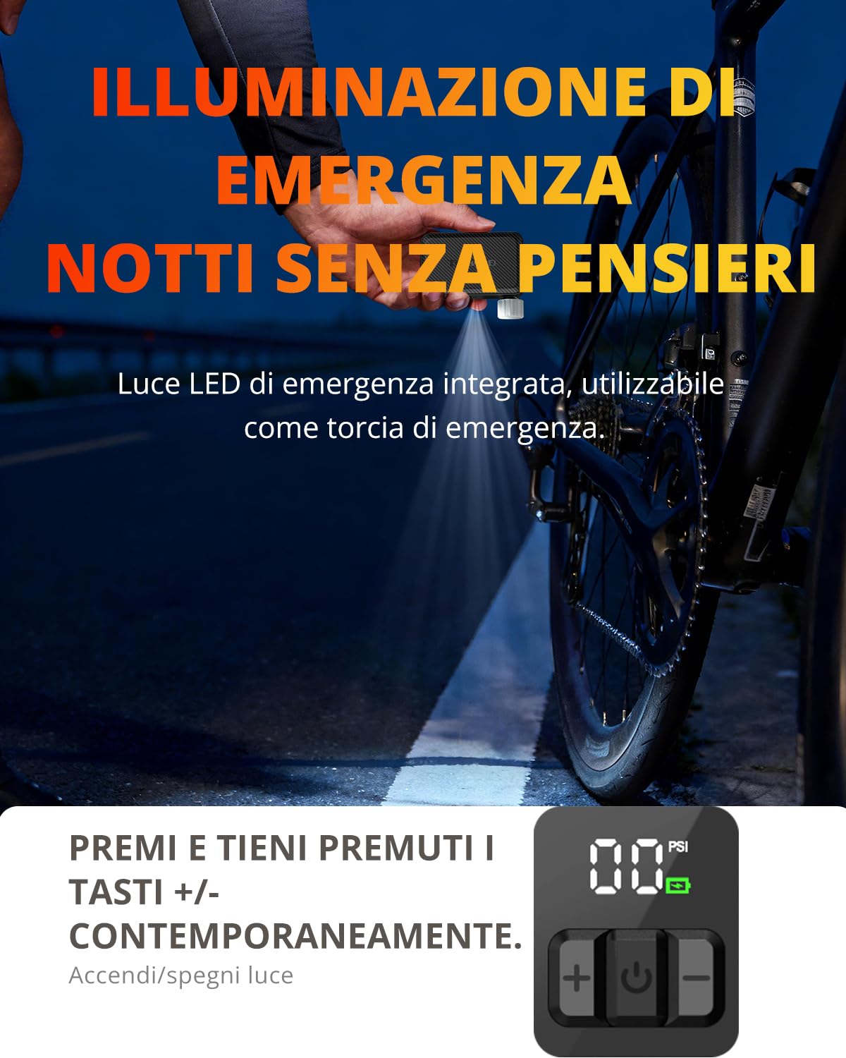 TOWILD A15 Pompa Elettrica per Bici 150PSI,Pompa Aria per Bicicletta Portatile Senza Fili con Spegnimento Automatico, Batteria 2×800mAh per 8 Gomme, Luce LED per Bici da Corsa e MTB