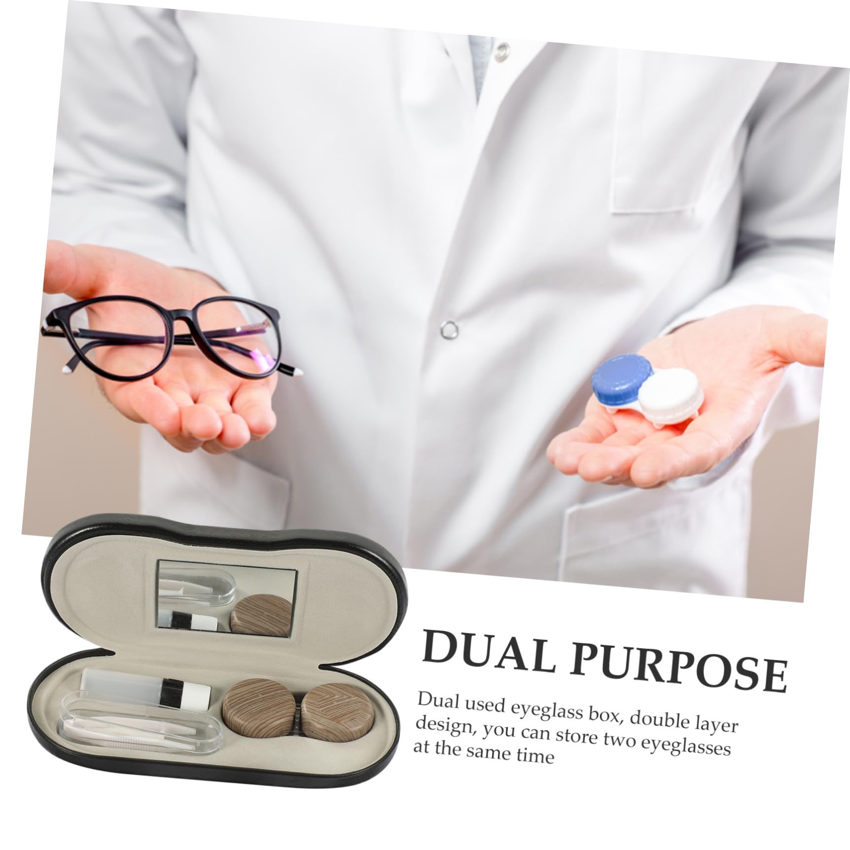 PLAFOPE 1set Organizer Per Occhiali Pu Pelle Custodia Doppio Per Sole e Ottici Compatto e Leggero Per Viaggi e Uso Quotidiano