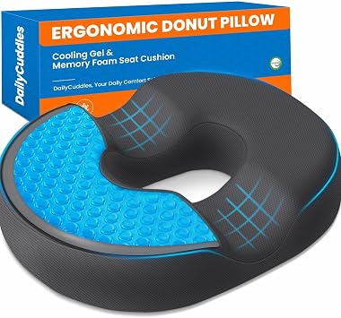 Donut Pillow Cooling Gel Memory Foam Cushion, Large, Grey