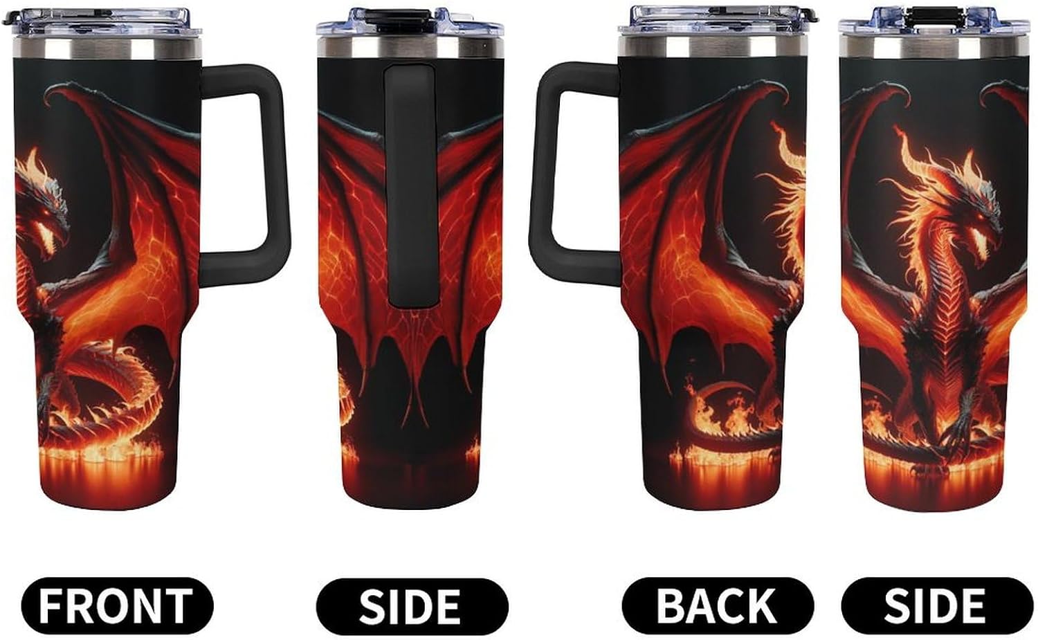 3d Anime Fire Dragon Tumbler with Lid And Straw 40oz Stainless Steel Cup Insulated, Large Capacity Car Cup, Leakproof Travel Tumbler Coffee Mug with Handle image 3
