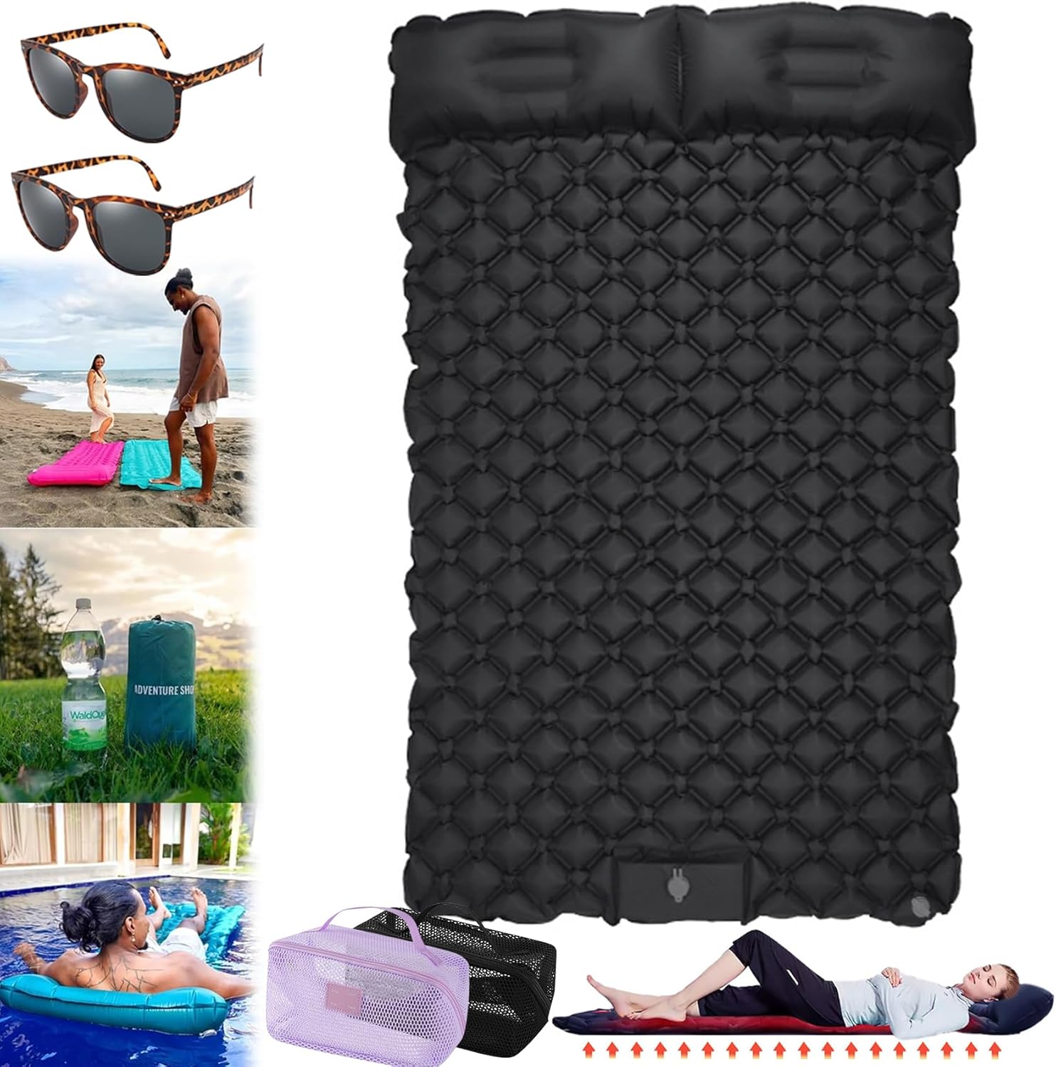 Lounge Mat - Your Portable Chill Zone Thick Memory Foam Camping Sleeping Pad, Self Inflating Travel Air Mattress, Lightweight Portable Car Tent Bed for Outdoor Backpacking (Black-C)