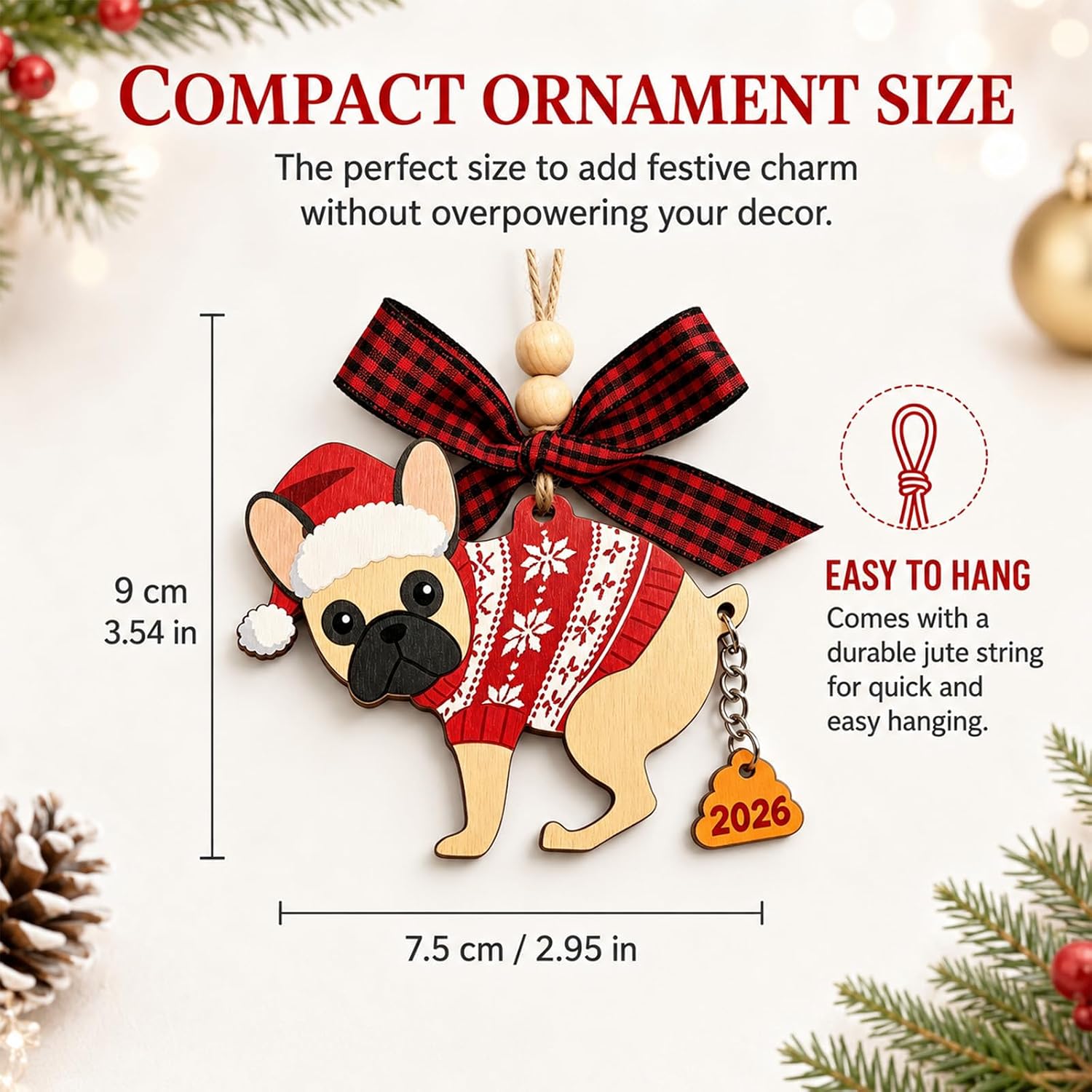 French Bulldog Christmas Ornament for Dogs Owner Dog Lovers Funny Dog Gifts image 2