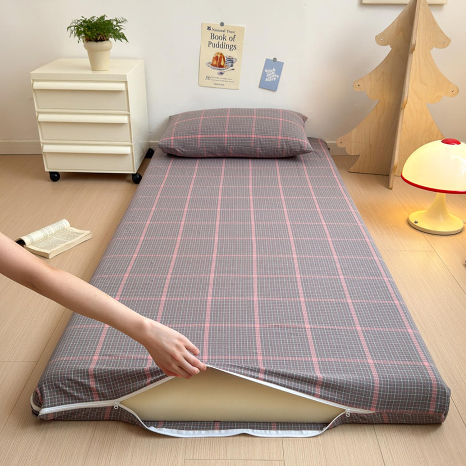 LDLCYCN E,120x200cm(FULL), 100% Cotton Floor Futon Mattress Cover Skin-Friendly Futon Mattress Cover with Zipper Full Wrap Traditional Japanese Futon Mattress Cover Dustproof Cover Washable — image 1
