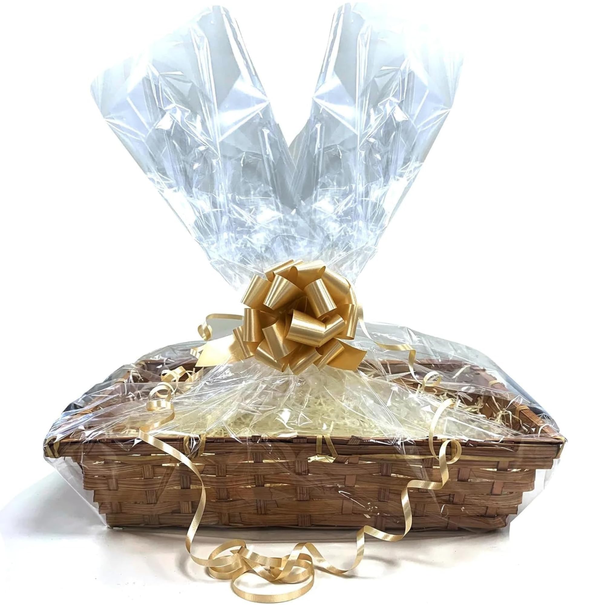 2 x DIY Make Your Own Hamper Wicker Gift Basket Box Kit with Shred+Cellophane+Bow Bamboo Baskets S, M, L, XL, XXL for Gift Hampers Christmas Birthday Christening Baby Shower Empty 4 Pcs Kit (Large)