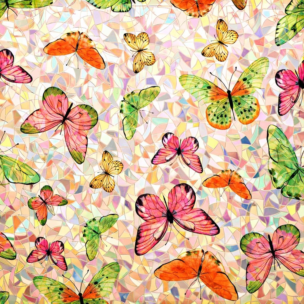 Stained Glass Privacy Window Film Decorative Flower and Bird Etched Static Cling Door Tints Heat Control Anti UV Removable No Glue Cover Sticker,35" x 78.7"