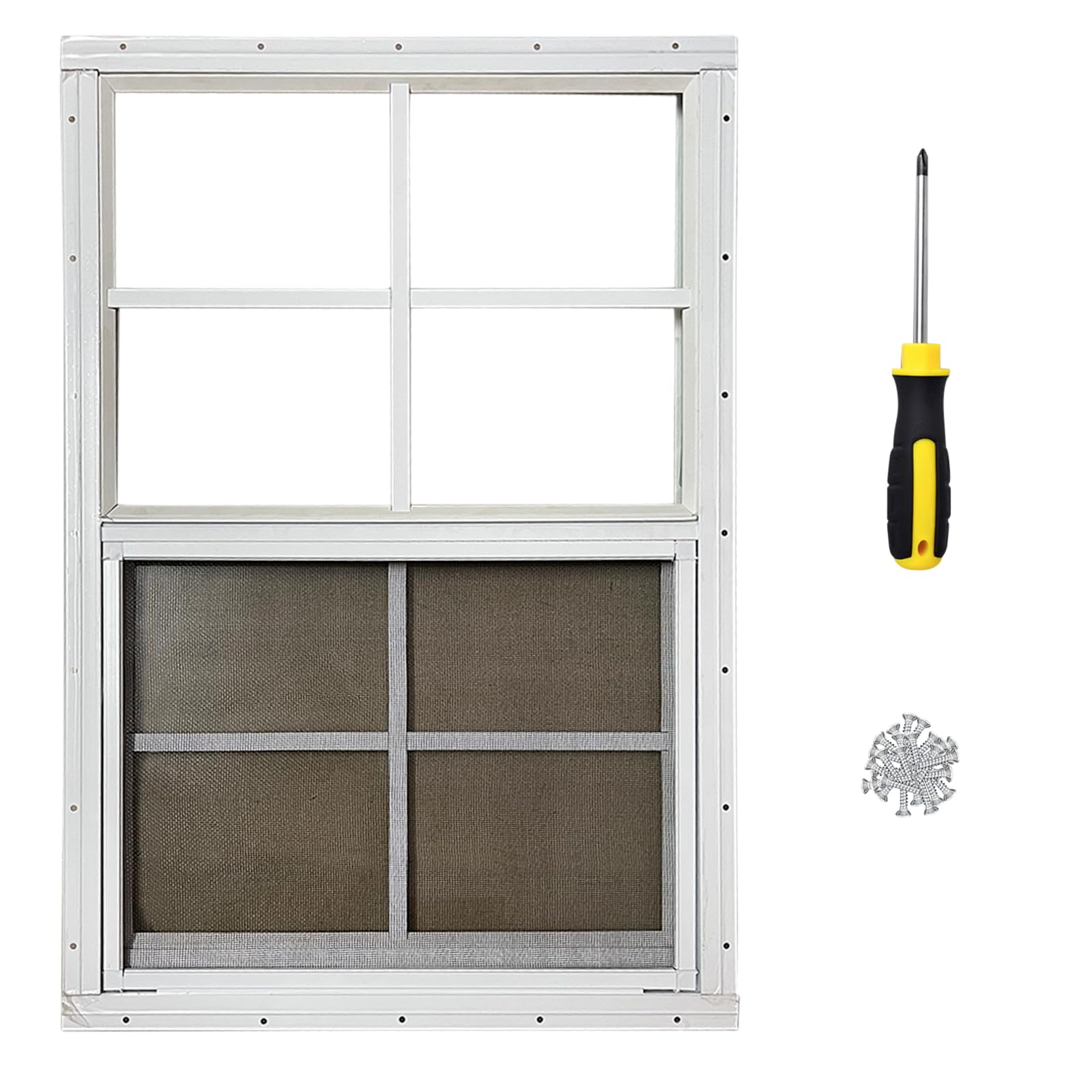 Hryan Ventana de cobertizo de 12 x 18 pulgadas para gallinero, casa de juegos y mudanza, ventanas blancas para cobertizos exteriores, casa móvil, garaje y casa verde