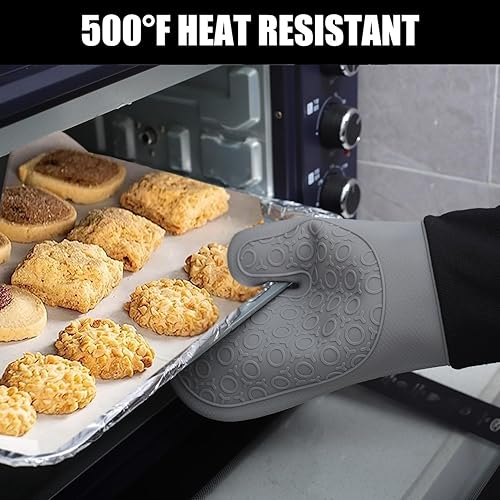 Miniatura 5 de Manoplas de horno de silicona extralargas y soportes para ollas, guantes de horno de 15 pulgadas, resistentes al calor, 500 F, guantes para horno