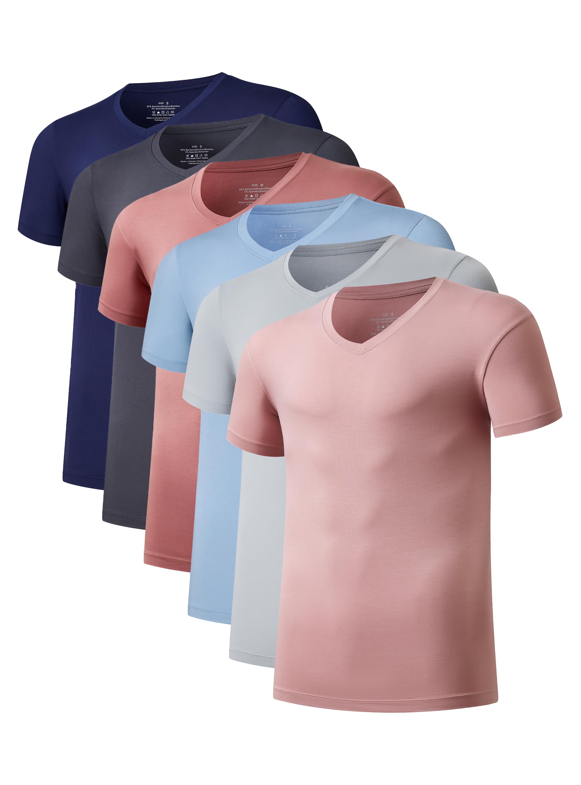 COLORFULLEAF Mens Bamboo Rayon Undershirts V Neck T Shirts Short Sleeve Slim Fit Tees Tag-Free 3 or 6
