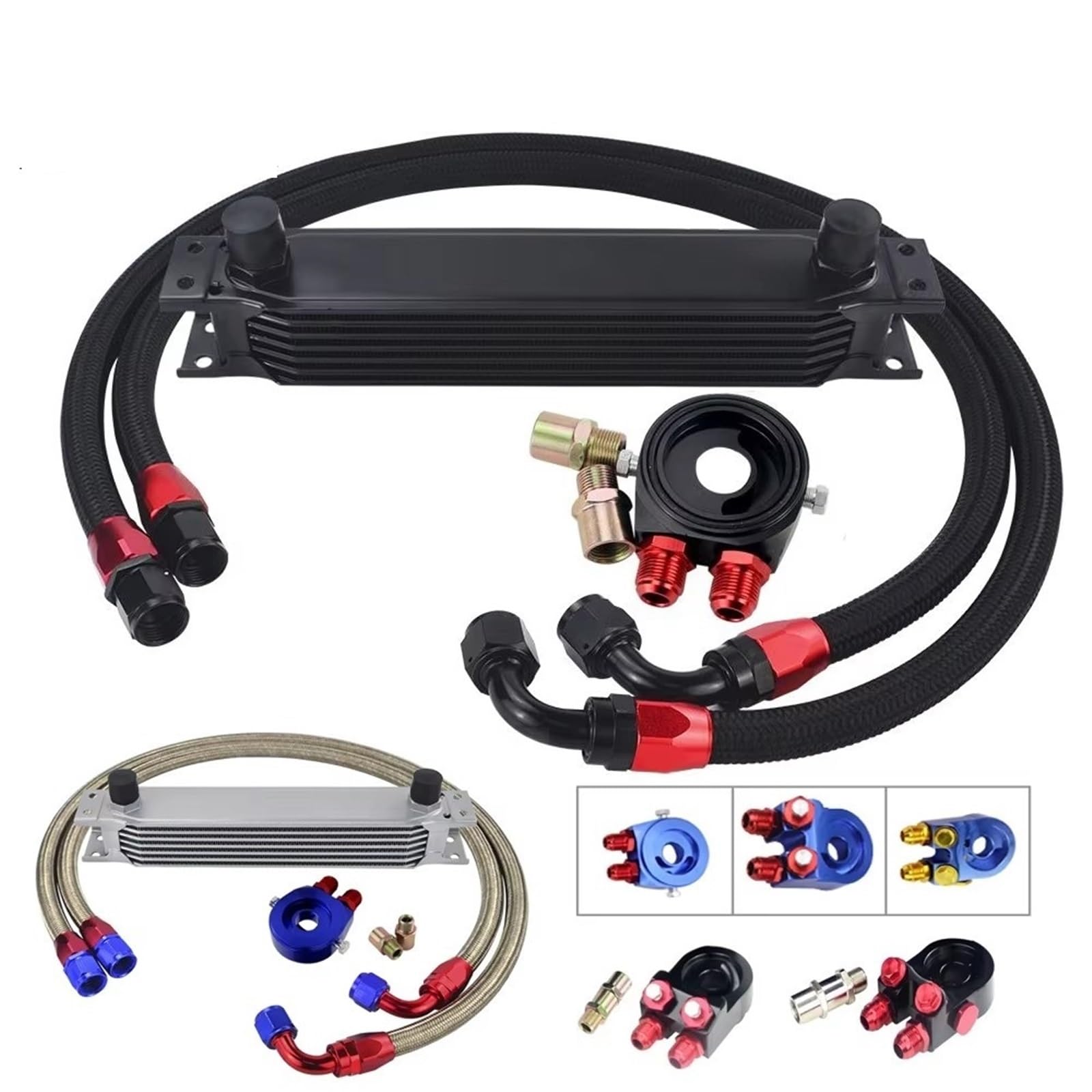 Kit Universal de Enfriador de Aceite de Motor AN10 de 7 Filas con Adaptador de Filtro de Aceite y Manguera Trenzada de Acero Inoxidable.