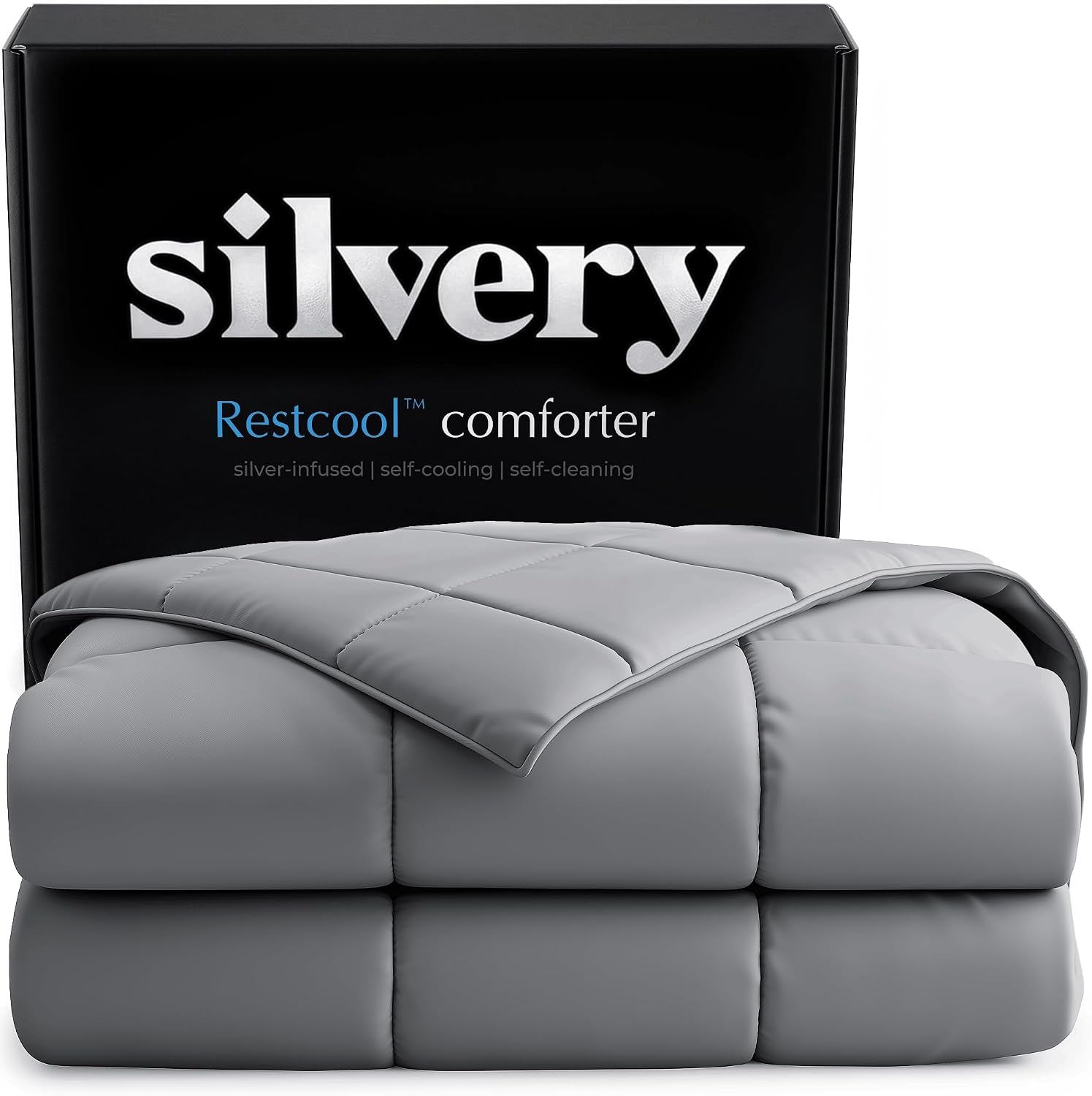 Silvery Cooling Comforter – Award-Winning Self-Cooling Blanket for Hot Sleepers with Self-Cleaning NEW, (Frost Gray, Cali, King)