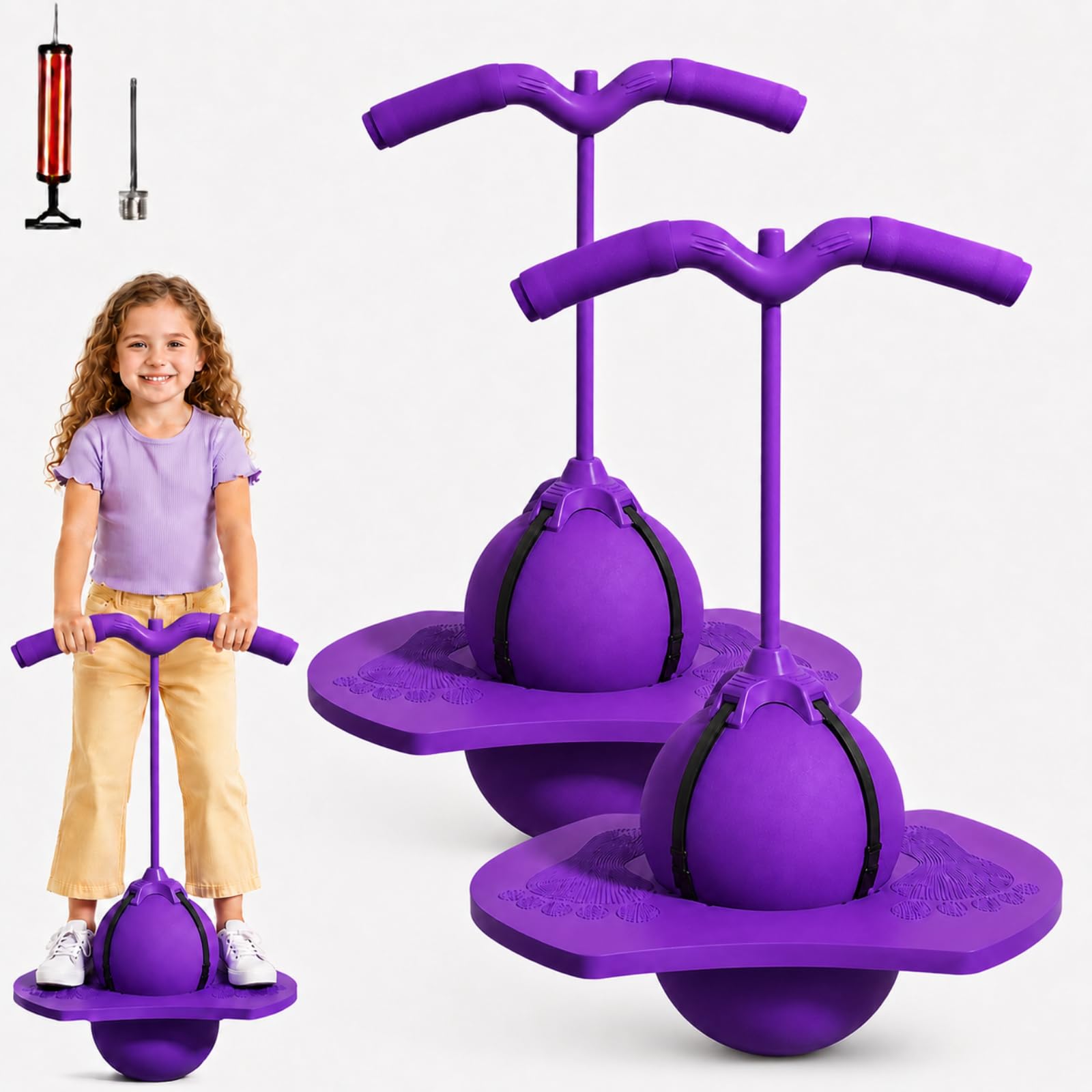 Neu Pogo-Sprungball Für, Pogo Ball Mit Griff, Hüpfspielzeug Outdoor,Hüpfspielzeug mit Ballpumpe Zum Trainieren des Gleichgewichts,Tragfähigkeit 300 Kg,Verdickt und Verschleißfest