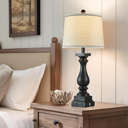 Miniatura 6 de Lámparas de mesa de granja de 28 pulgadas de alto con puertos USB C+A y salida de CA, control táctil de 3 vías, lámparas rústicas para dormitorio,