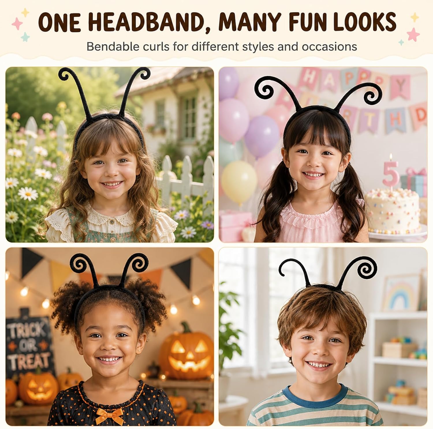 GoHere Butterfly Antenna Headband,Halloween Cosplay Dress Up Costume Accessories for kids Boys Girls Children