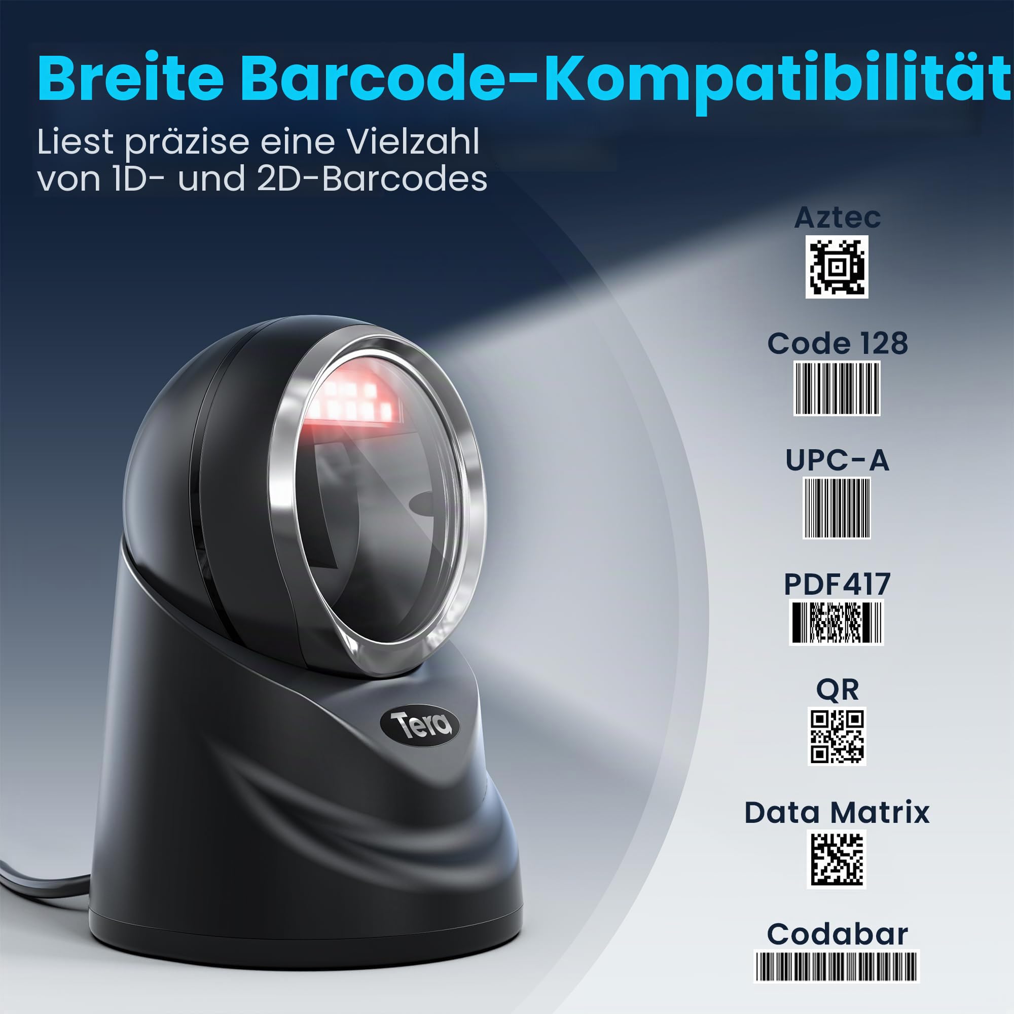 Tera Pro 2D QR Desktop Barcode Scanner Omnidirektional USB Wired Handsfree Plattform 9100