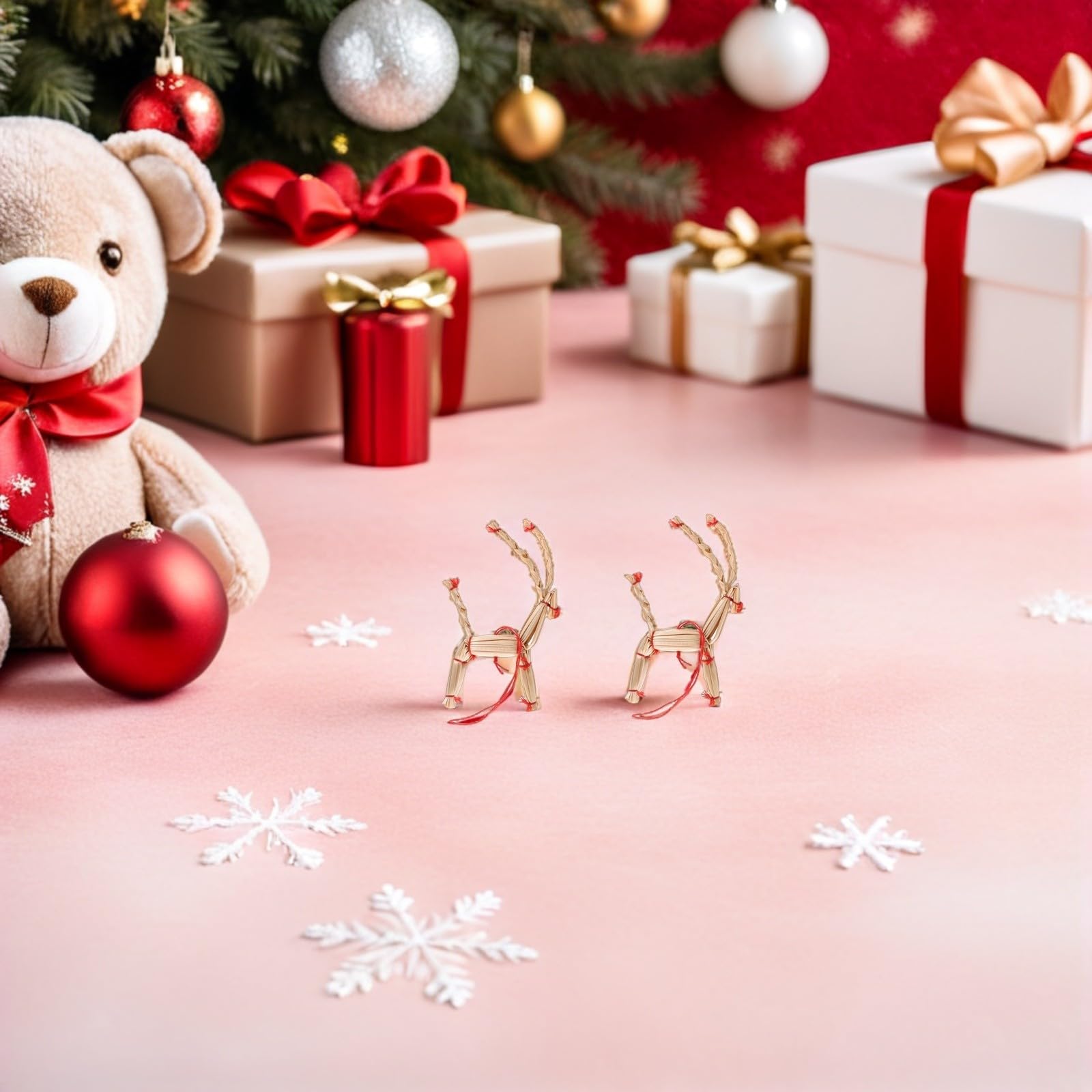 TOYANDONA 60 Stück Stroh Rentier Hängedekoration für Weihnachten, | Skandinavischer Baumschmuck, Leicht und Wiederverwendbar, für Party und Draußen, Landhausstil, Boho