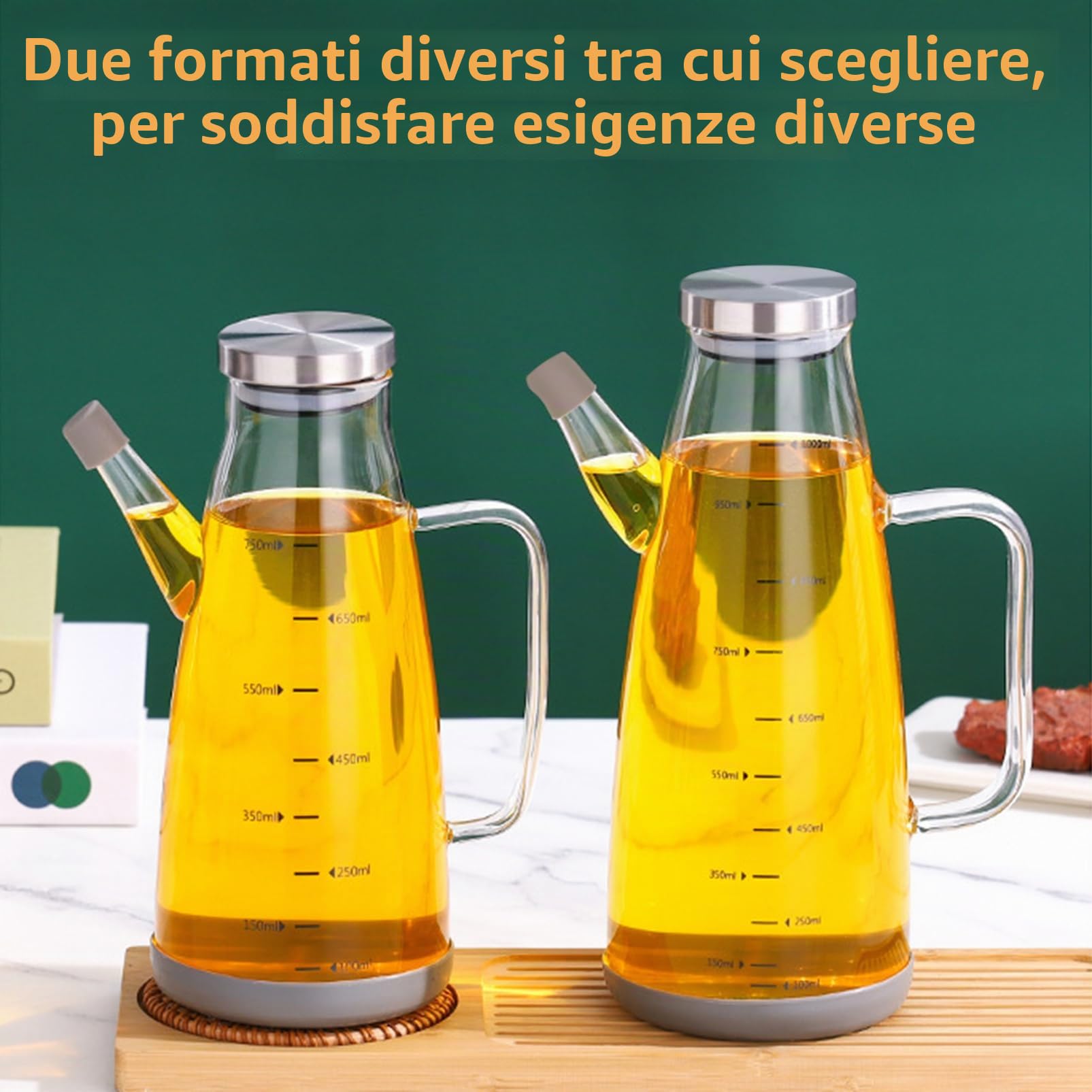 Bottiglia Olio,Vetro Dispenser Olio con Silicone Base,1L Vuota Aceto Bottiglia Olio Oliva para Cucina