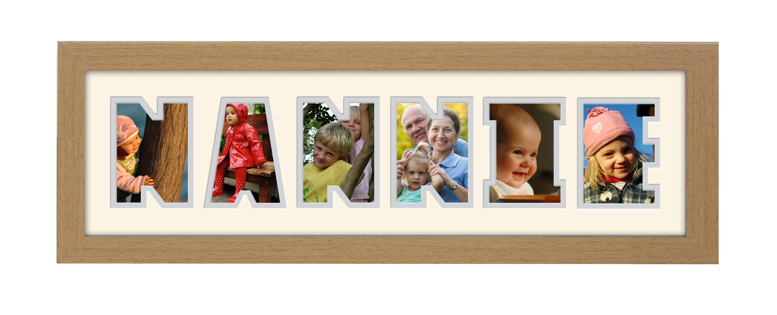 Photos In A Word Oak Finish Frame Cream Mount Grey Inside Nannie Photo Frame Word Name Photo Frame Unique Gift 1250-Cc (Oak Finish Frame Cream Mount Grey Inside)