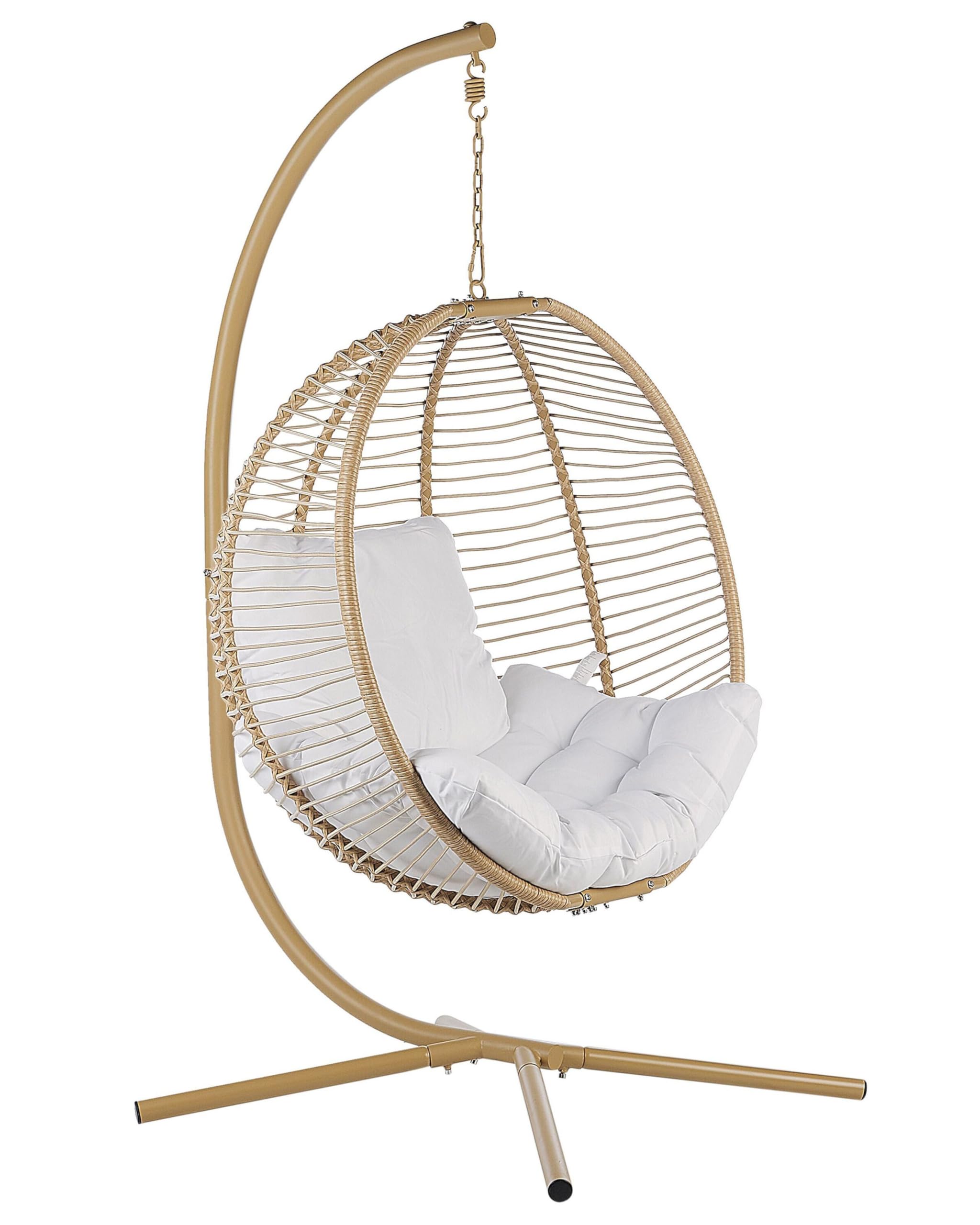 Silla Colgante con Soporte Beige Blanco Metal cojín Sala de Estar Exterior Arco