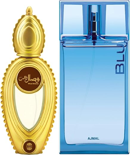 Ajmal Wisal Dhahab EDP Fruity Floral Perfume 50ml for Men and Blu EDP Aquatic Woody Perfume 90ml for Men FREE