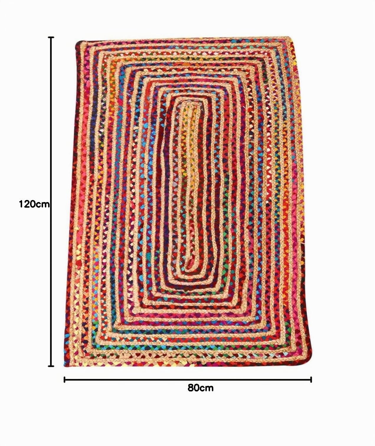 Casa Moro Jute Teppich Esha Bunt 80 x 120 cm Rechteckig | Läufer im Boho-Chic aus Jute & Baumwolle Handgeflochten & Genäht | Wohn-Teppich Natur | MA6003