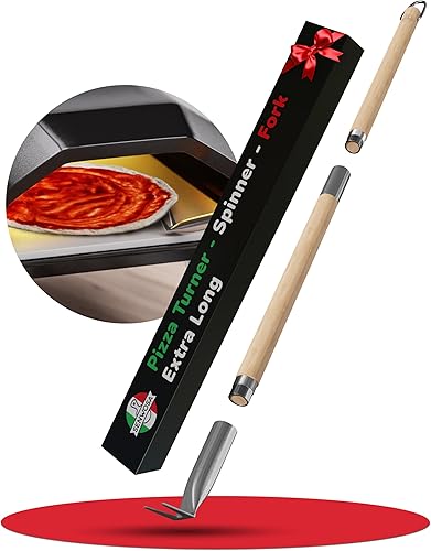 Tenedor giratorio para pizza y reventador de burbujas, fácil rotación de pizza para corteza horneada uniformemente, mango ajustable 26"-32"