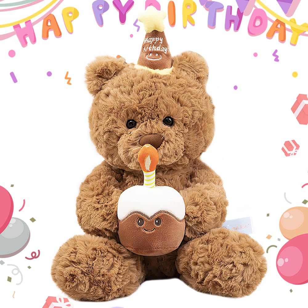 Lotvic Oso de Peluche, 30cm Teddy Bear con Pastel y Sombrero, Osito Peluche Personalizado para Fiestas Infantiles de Niñas y Niños, Cumpleaños de Navidad