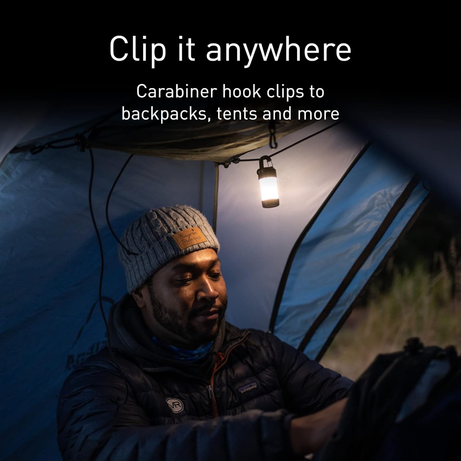 Ledlenser ML4 lantern clipped inside a tent