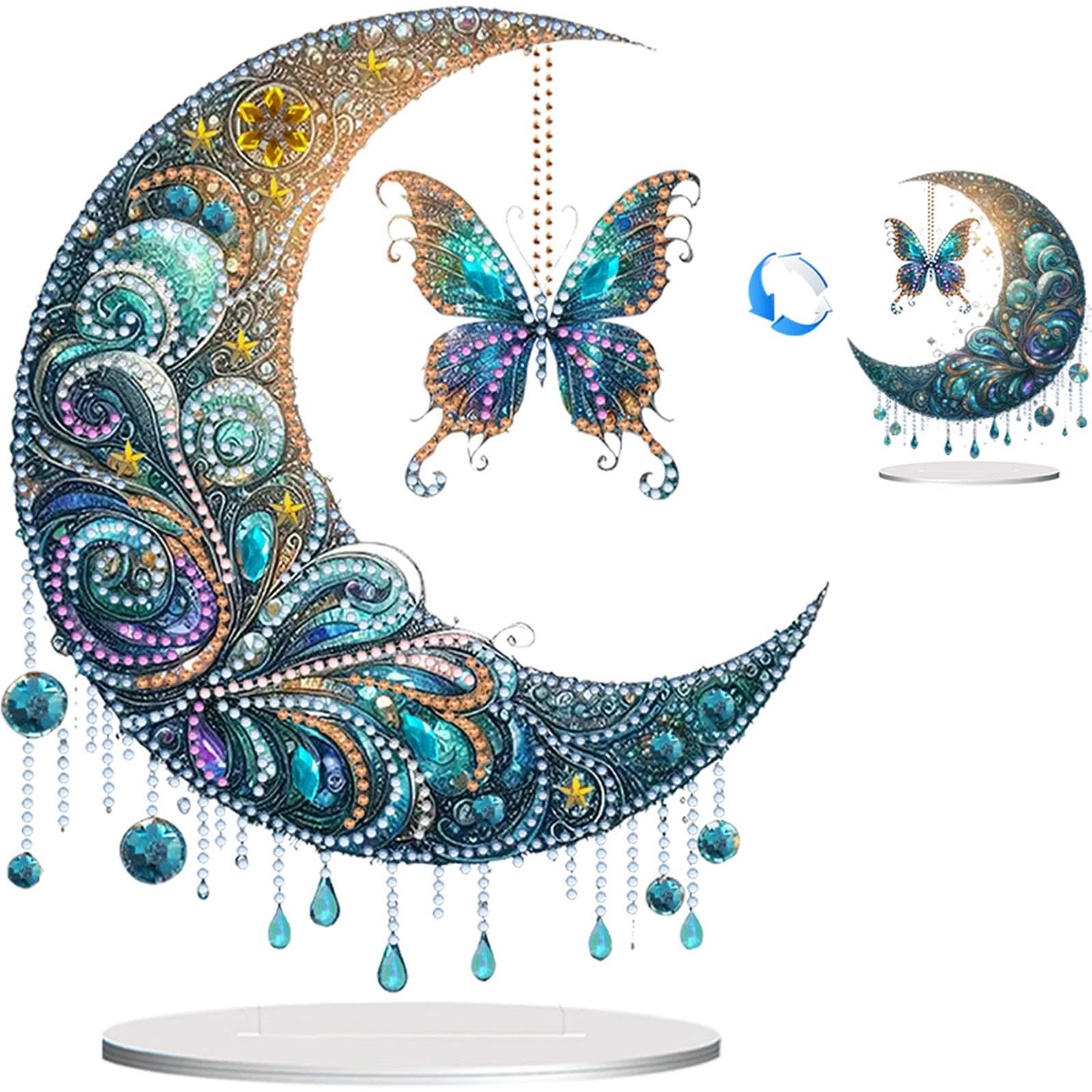 Kobona Kj0196 Acrylic Special Shape Moon Butterfly Table Top Diamond Painting Ornament Kits 5D Diy Diamond Art Tabletop Decorations For Adults Beginner (Kj0196)