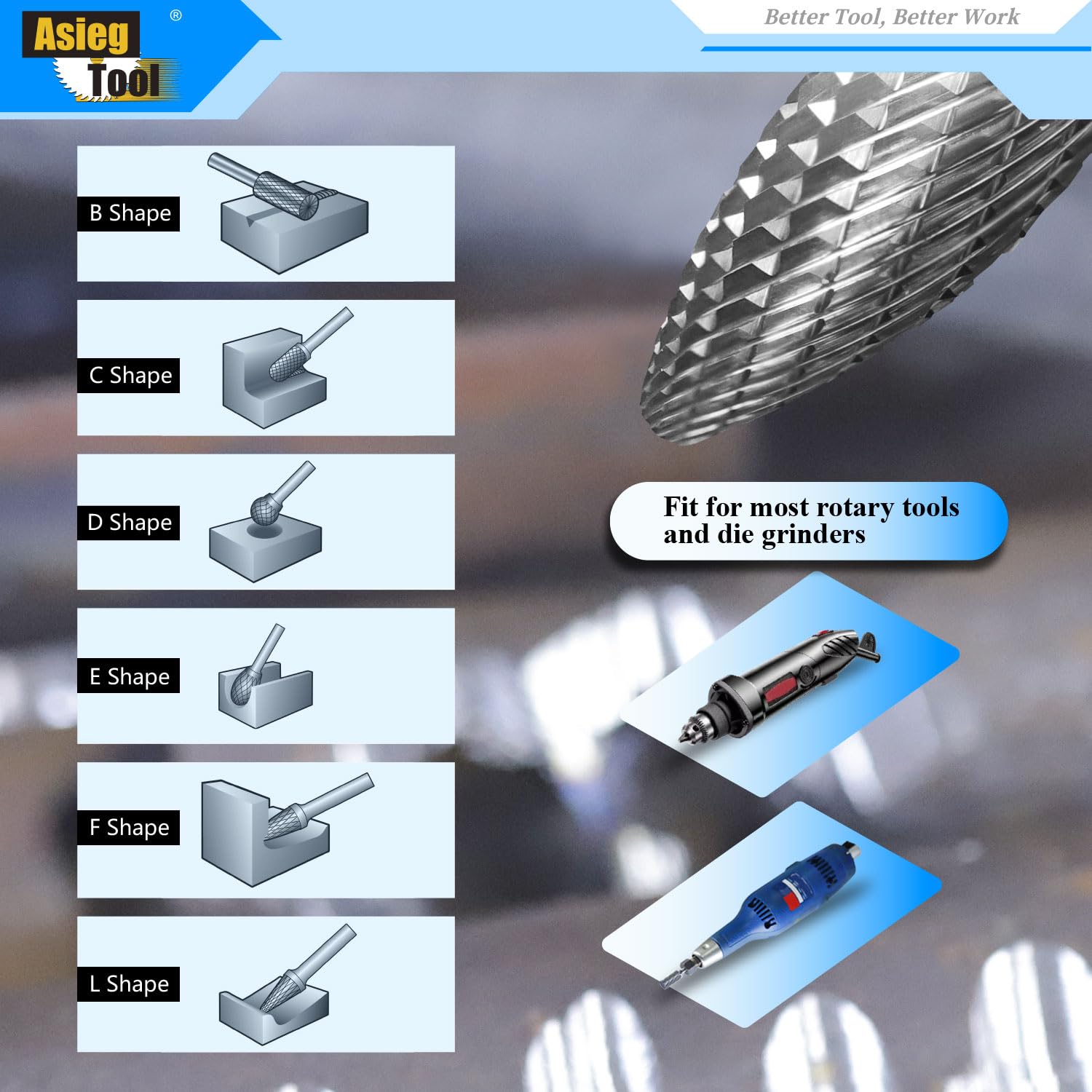 4pcs Cemented Carbide Rotary Files Double Cut Burr Set 6mm Shank Metalworking Tool for Grinder Drill