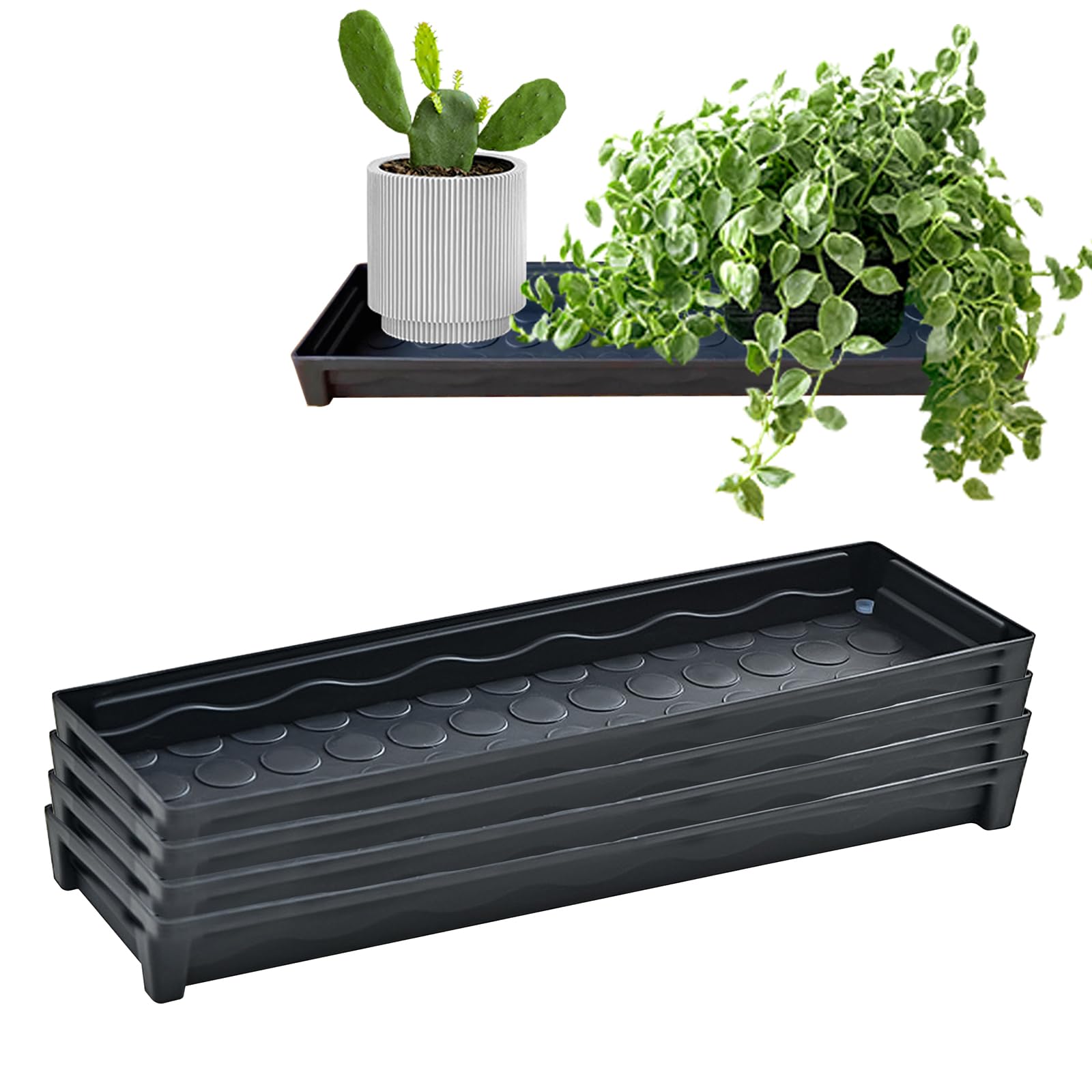 5 Pièces Soucoupe Pot Fleur,Plateaux de Jardinières Rectangulaires Plateau de Drainage pour Rebord Fenêtre Plastique pour Cour Jardin Intérieur et Extérieures,41 x 11.5 x 4 cm