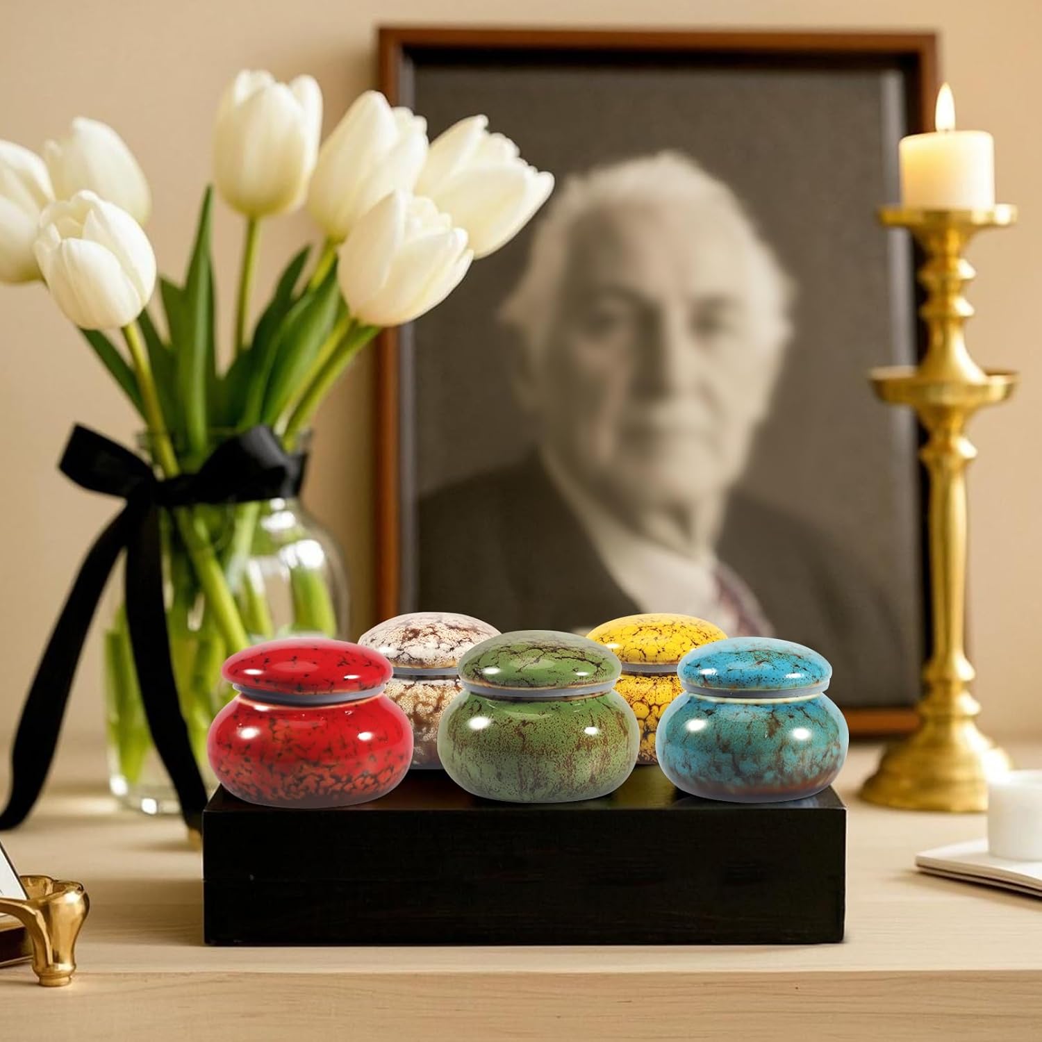 Mini 1.6''Urn Ashes for Women, Small Urns for Human Ashes Keepsake Set of 6, Handicrafted Ceramic Decorative Memorial Container Pet Urn for Dogs, Secrtji - Image 5