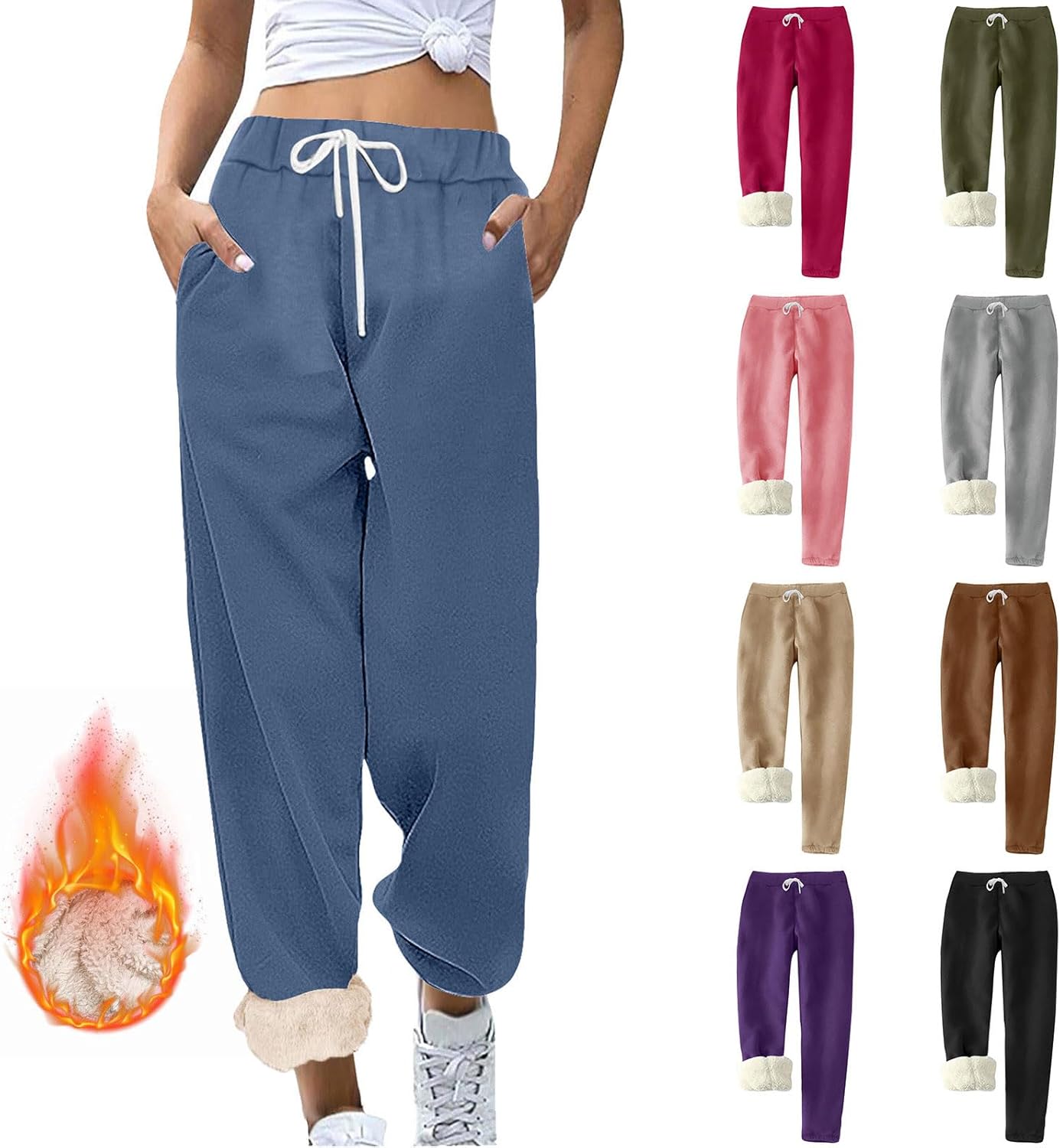 CheChury Femme Pantalon De Jogging Hiver Chaud Polaire Doublu00e9e Legging U00e9pais Pantalon De Sport Avec Poches Et Cordon De Serrage Tracksuit Bottoms Sportif Harem Pants Casual,Bleu,L