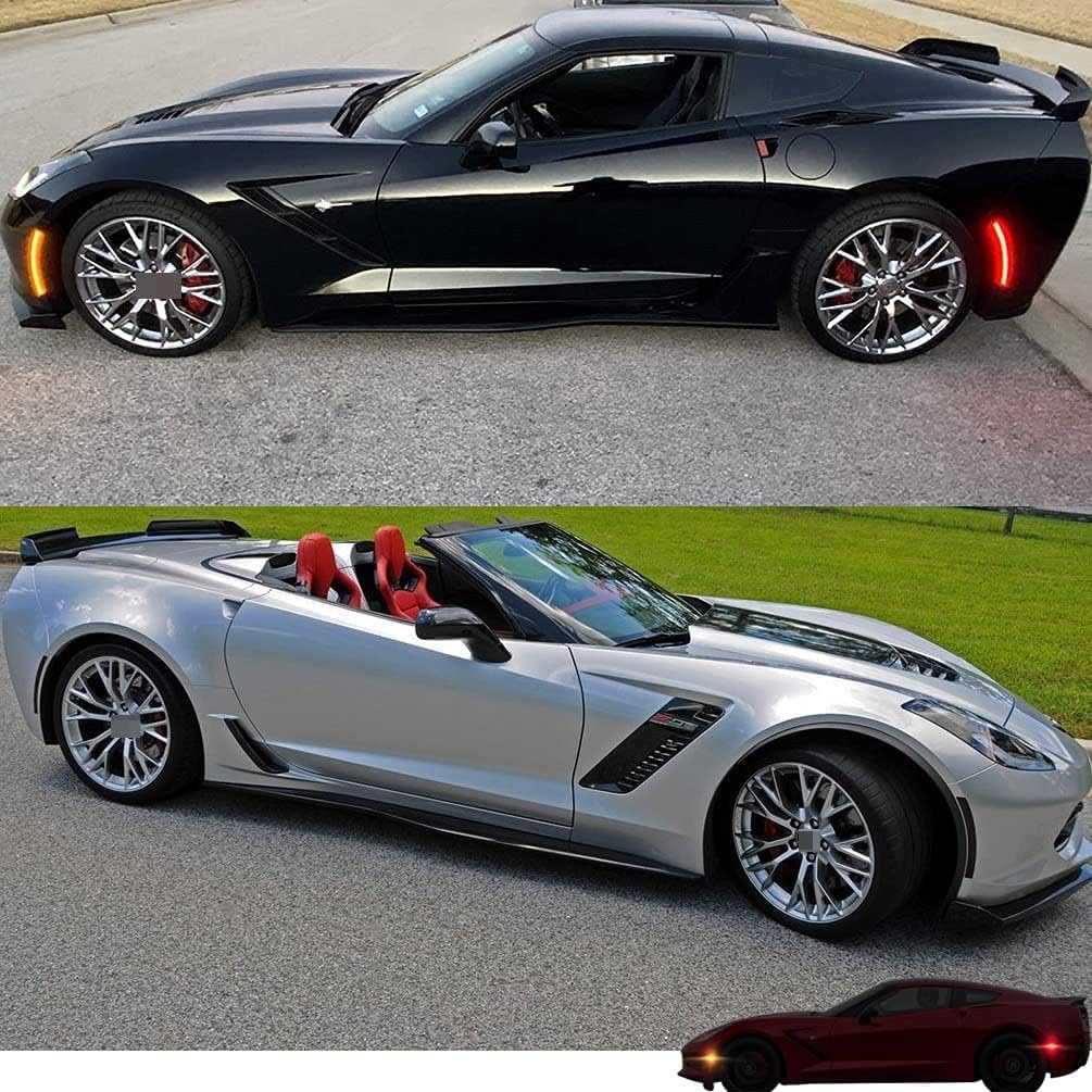 NJSBYL Smoked Lens Corvette C7 LED Front Rear Side Marker Lamps for 2014 2015 2016 2017 2018 2019 Chevy Corvette Grand Sport Stingray Z06 ZR1 Red Amber LED Turn Singal Light Kits Sidemarker Lamps