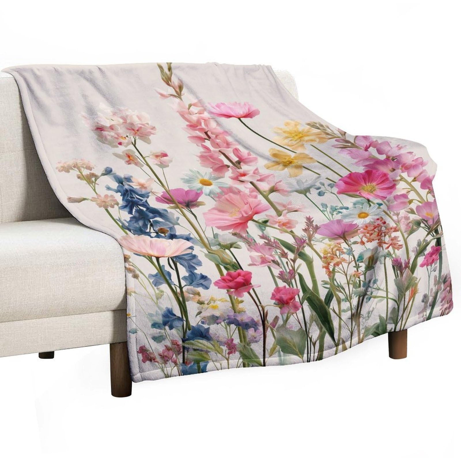 Couverture anti-boulochage moderne plaid floral fleurs sauvages chambre salon lit 130x150cm