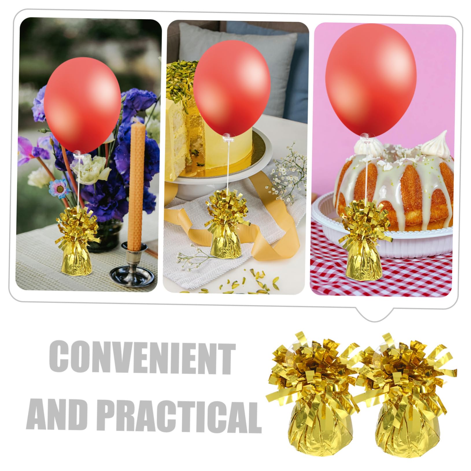 Ballongewichte 6 Stück aus Pvc und Zement für Hochzeiten | Goldfarben, Einzigartige Form, Leicht zu Verwenden, Stabiler Halt für Shower, Passendes Ballonzubehör für Dekorationen
