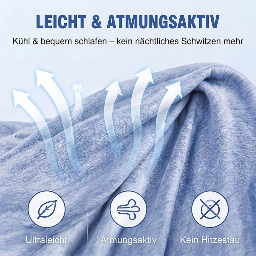 Sommer Kühldecke, 2026 Neu Kühlfasern Selbstkühlende Sommerdecke, Kühlende Bettdecke Doppeltes Kältegefühl Absorbiert Körperwärme, Kühlende Decke für Menschen Dünne Wohndecke (Grau, L-200*150cm)