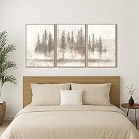 Vista 8 de Zessonic Arte abstracto de pino para pared, bosque de pinos nórdicos, obra de arte neutra brumosa, impresiones en lienzo enmarcadas de Wabi Sabi