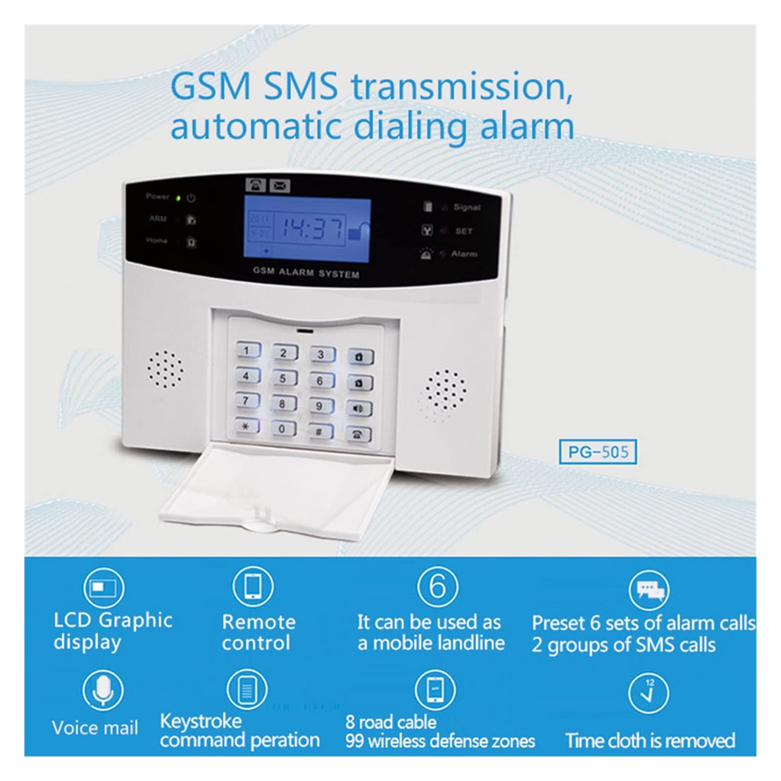 Kit Alarma Casa, Tuya GSM WiFi Sistema de alarma Smart Home ladrón de ladrones 43 3MHz Zona de cable inalámbrica Pir Sensor de movimiento de humo(G)