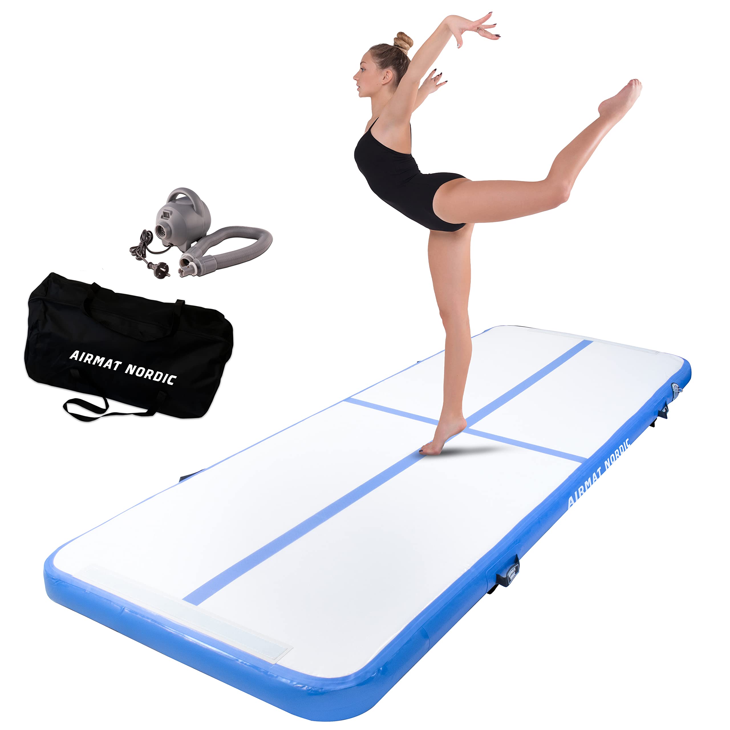 AirMat Nordic Air Mat Tumble Track 10ft/13ft/16ft/20ft/26ft with Electric Air Pump, Inflatable Gymnastics Mat for Home, Best for Gymnastics, Cheerleading, Yoga - 3'3