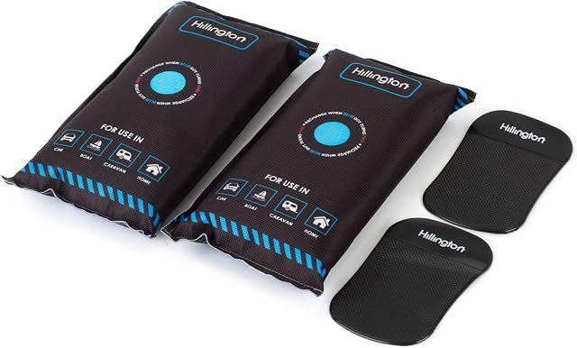 Hillington Reusable Car Interior Dehumidifier Bag and Dashboard Mounting Anti-Slip Mat - Ideal for Use in Vehicles to Prevent Damp, Moisture, and Condensation (2 x 1KG)
