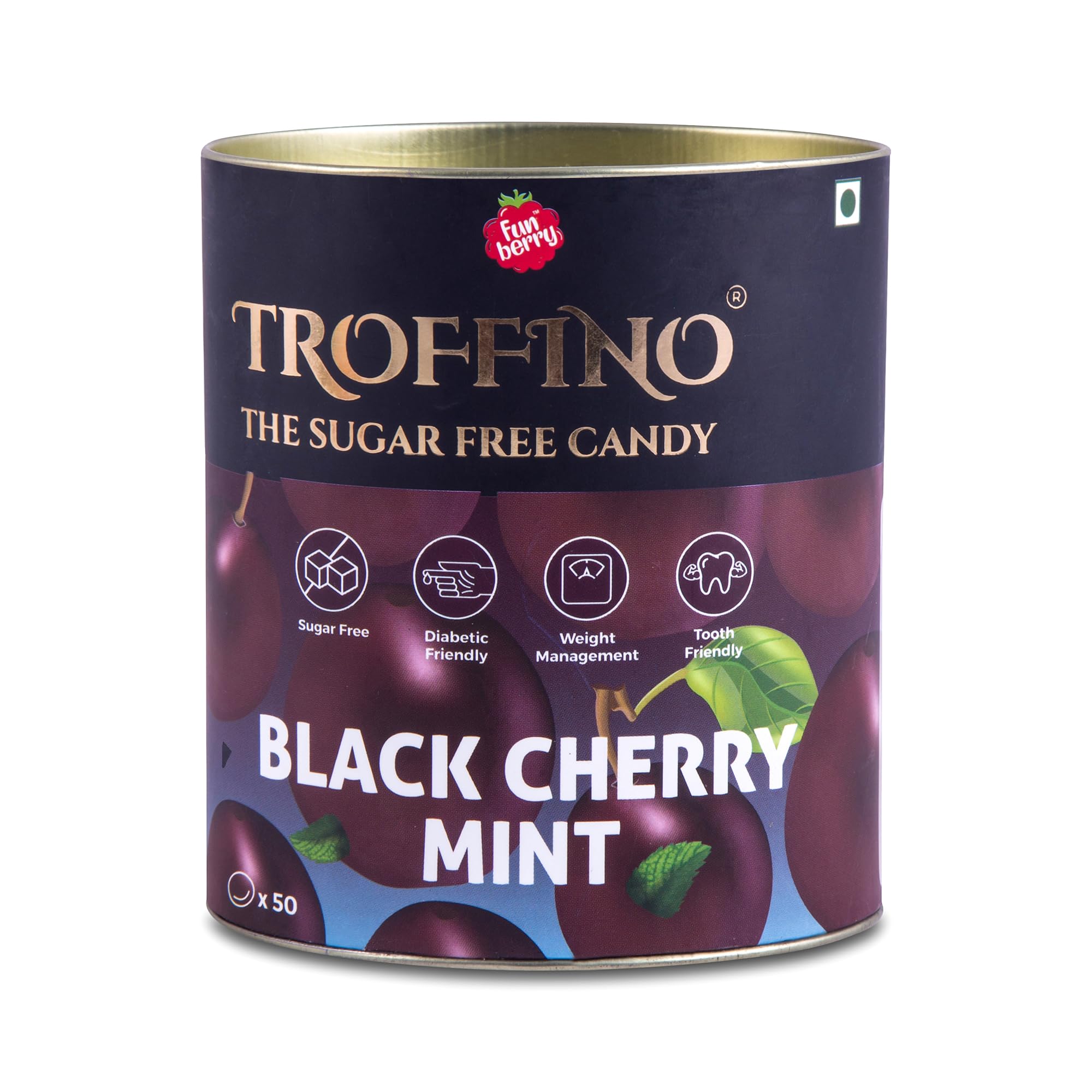 TROFFINO Sugar Free Hard Candy - Black Cherry Flavour Mouth Fresheners, Refreshing and Cool Mint Candies For An Everlasting & Pleasant Breath (Pack of 1) - 50 candies (B0CK4T3PRZ) Amazon Price History, Amazon Price Tracker